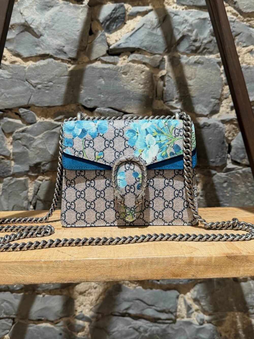 Gucci GG Supreme Blue Suede Bloom Dionysus Mini Chain Bag